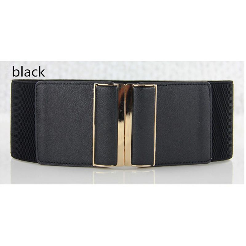 style double buckle imitation leather cummerbunds for women elastic wide waist belt,female dress decoration all match