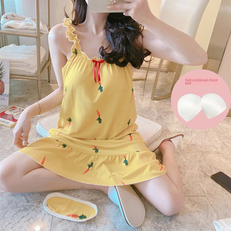 Nightwear Chest Pad Dress Womens Premium quality Comfortable Korean Loungewear Sleevss Suspenders  Pyjamas Sleepwear Set Plus Size Clothing