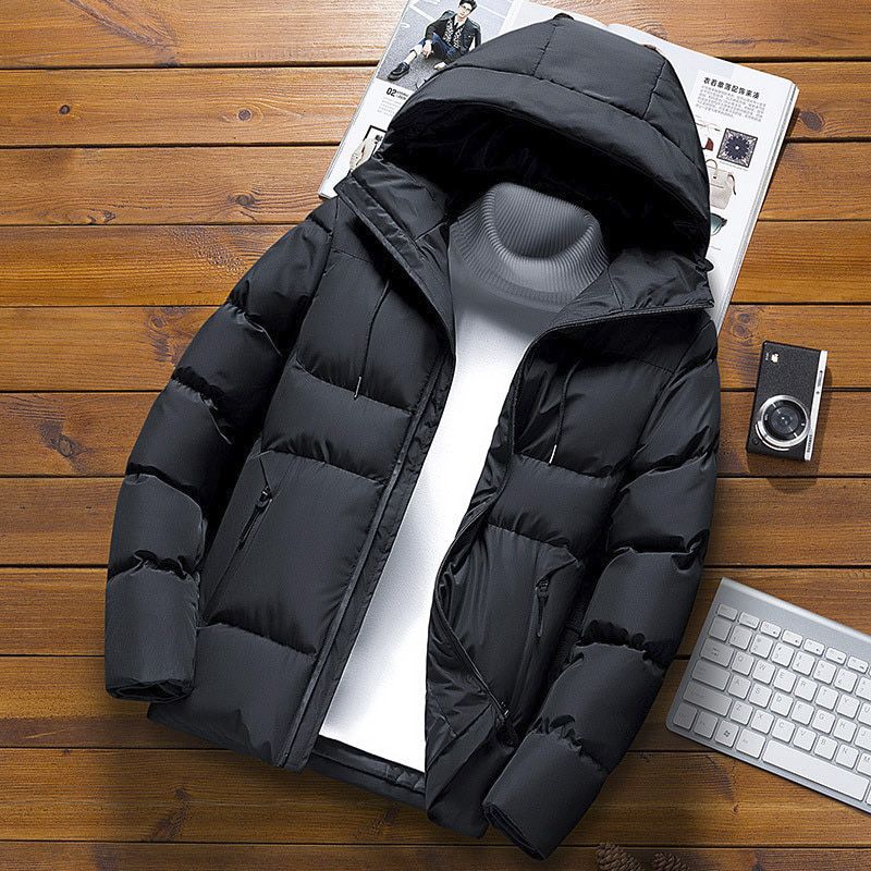 Men Puffer Jacket Cotton Padded Autumn Winter Men Pure Color Parka Jacket With Hood Men Windproof Windbreaker Jacket Casual Coat