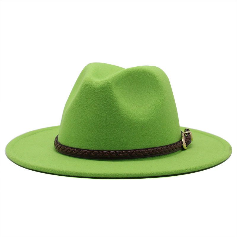 Men's and women's simple belt jazz top hat women's wide-brimmed straight side fedora hat autumn winter men's British Panama hat