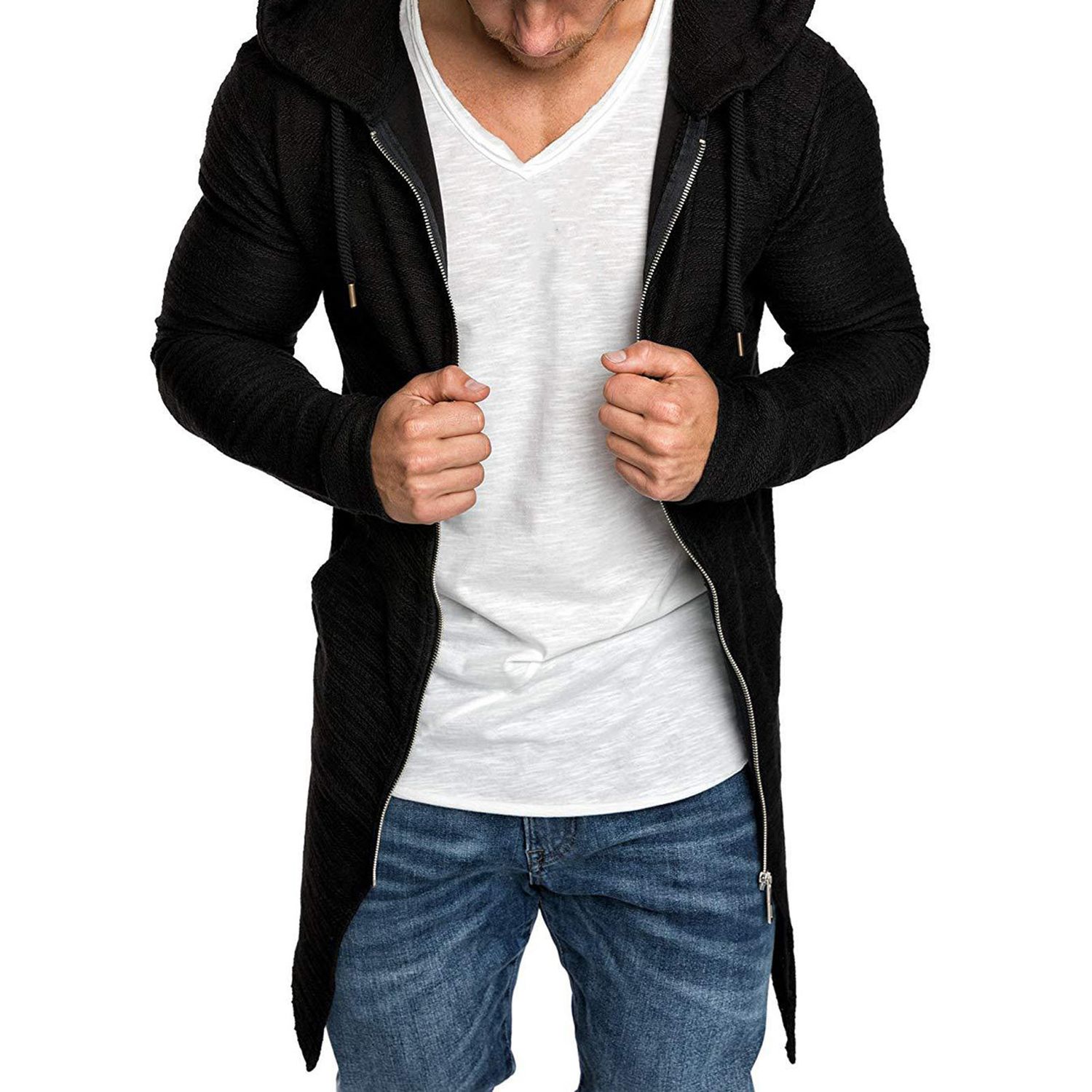 Hoodie Cardigan Soft Men Tunic Sweatshirt Long Hoodie Jacket