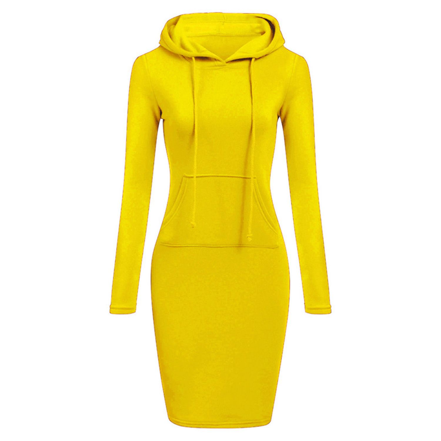 Women Dress Slim Fit Solid Color Hooded Sweatshirt Dress