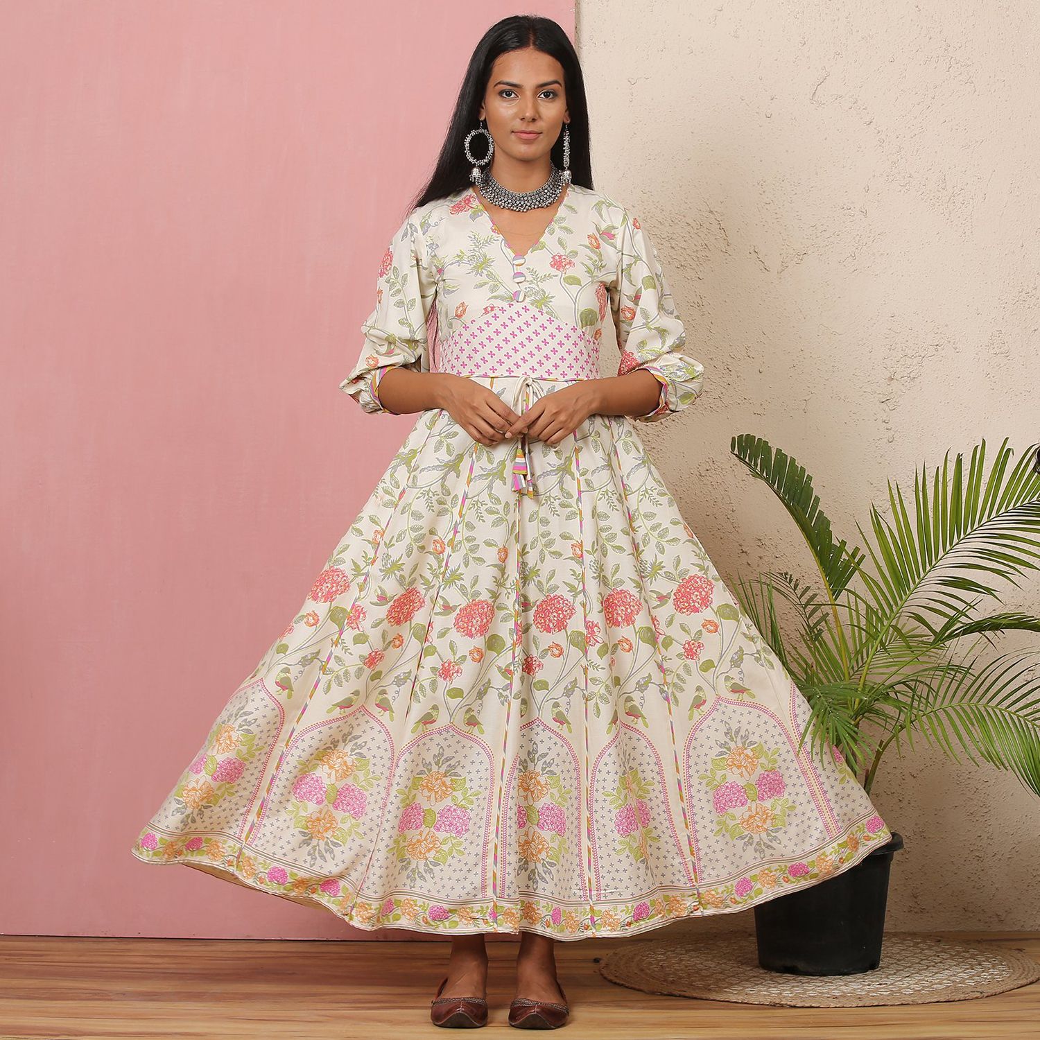 Off White Floral Kalidaar Dress
