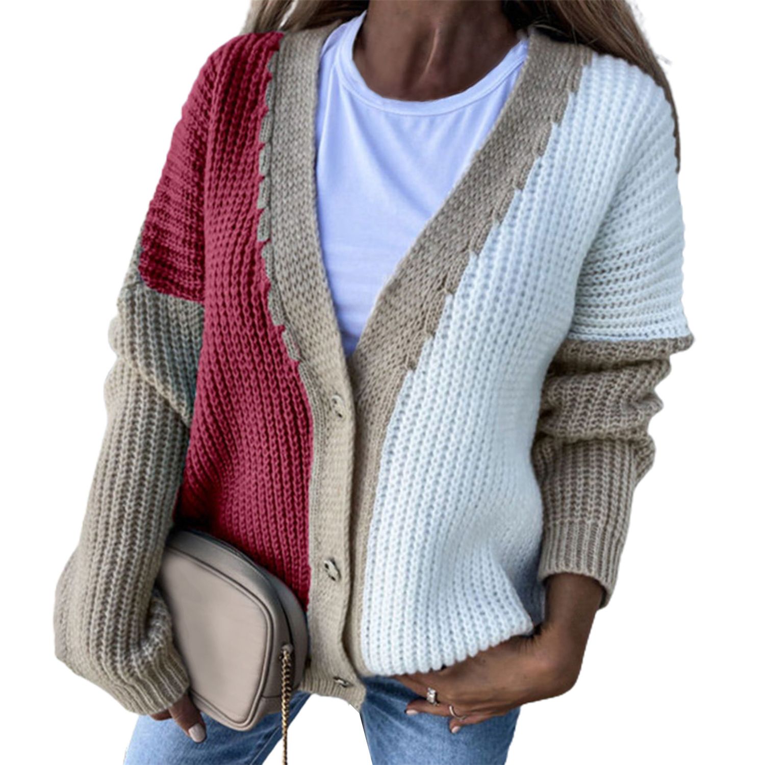 Cardigan t Stretchy V-Neck Buttons Girls Sweater Cardigan