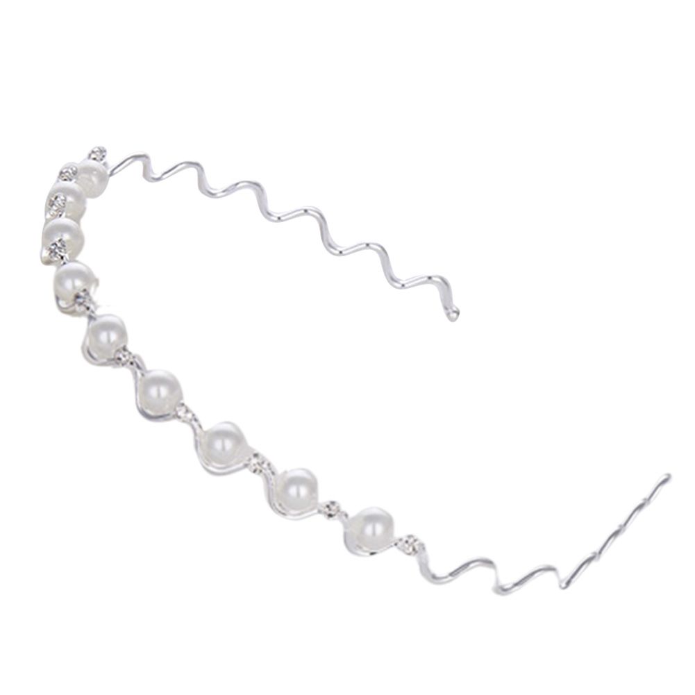 Fashion Wave Faux Pearls Rhinestones Metal Women Headband Hair Band Headwear