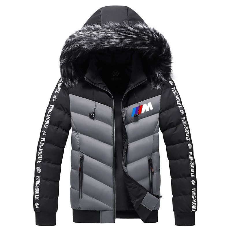 Thicken Warm Men's zipper coats Punk style BMW sports car logo Punk style Fashion casual Men's down jacket