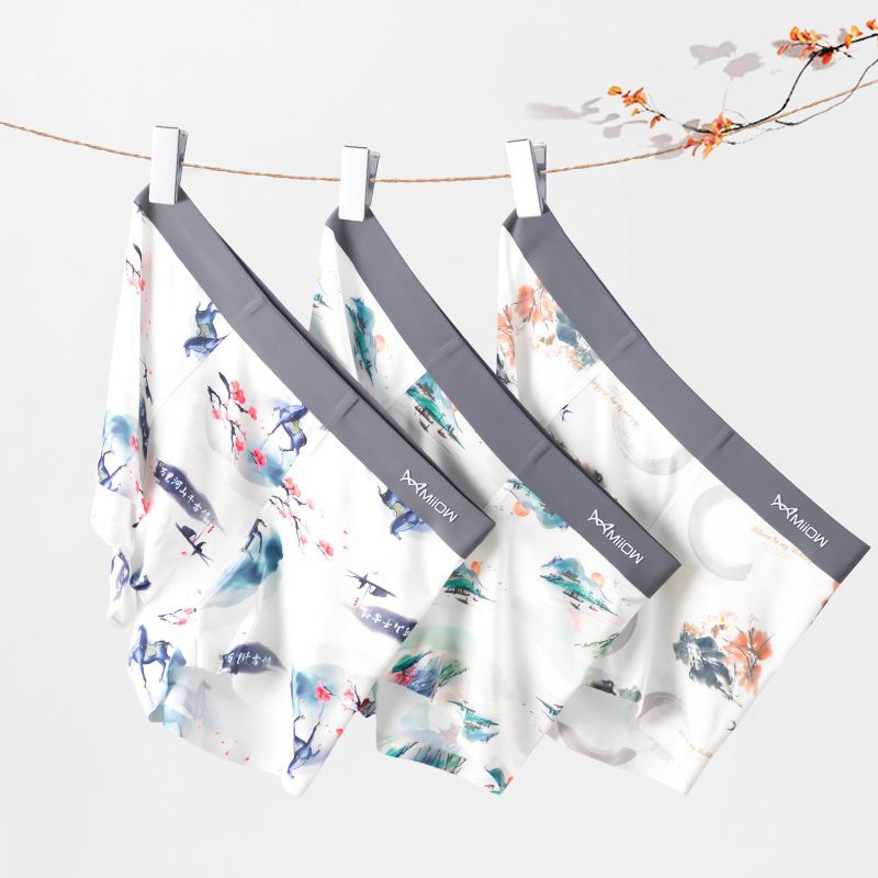 CMENIN MiiOW 3Pcs Print Sexy Men Underwear Man Boxer Underpants Ice Silk Quick Dry Trunks Men's Panties Bxoers Shorts Short M1240