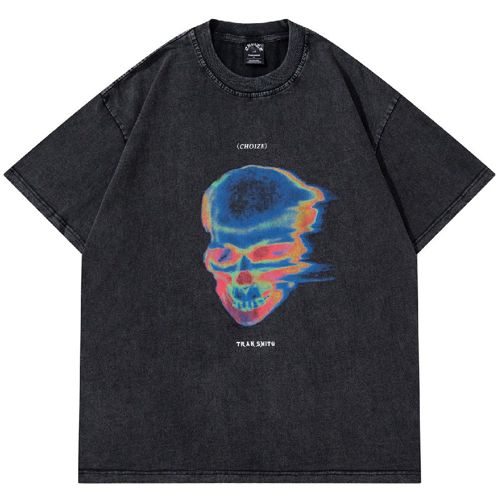 Hop Oversize Washed T-Shirt Streetwear Harajuku Vintage Retro Skeleton Graphic Printed T Shirt Men Summer Short Sleeve Tops