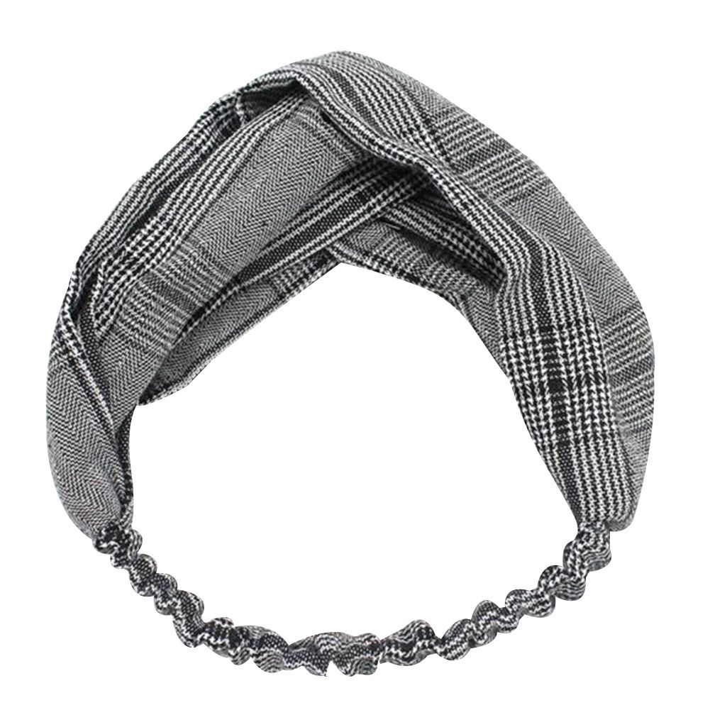 Women Plaid Print Cross Knot Elastic Wide Headband Headwear Hair cessory Gift