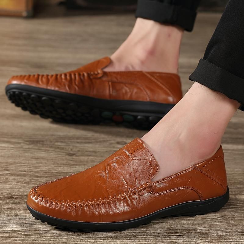 Handmade Leather Loafers Men Breathable Driving Shoes Men Casual Slip on Shoes Men High Quality Handmade Shoes Men Big Size 38-47