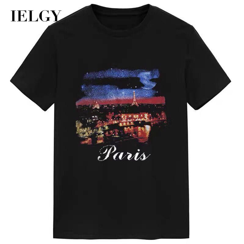IELGY Casual Fashion Starry Sky Print Summer Short Sleeve T-shirt Loose Korean Top