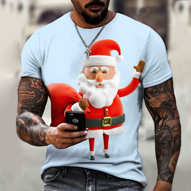 Men's 3D Printed T-shirt ChristCartoon Print New Year Fashion Harajuku High Quality Soft Oversized Round Neck Shirt