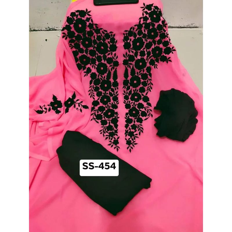 Indian Exclushive  New Collection  Weatless Goergett Ambroydary Work Three Piece ,jama orna salower [3PC]