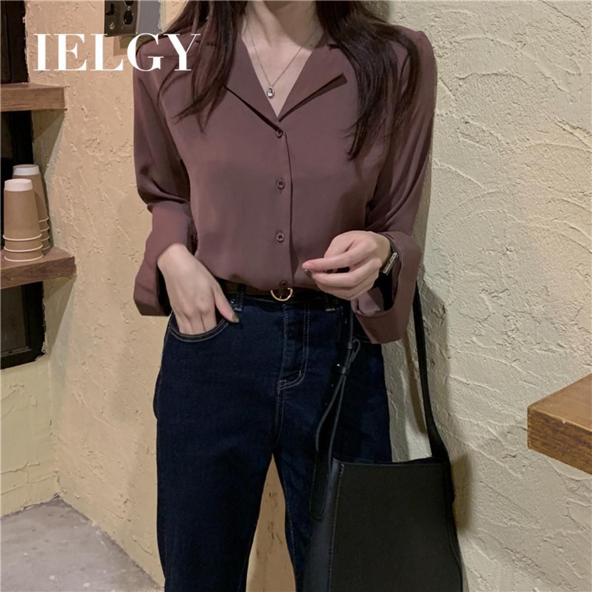 IELGY Korean style all-match suit collar long sleeve shirt female design sense niche top coat