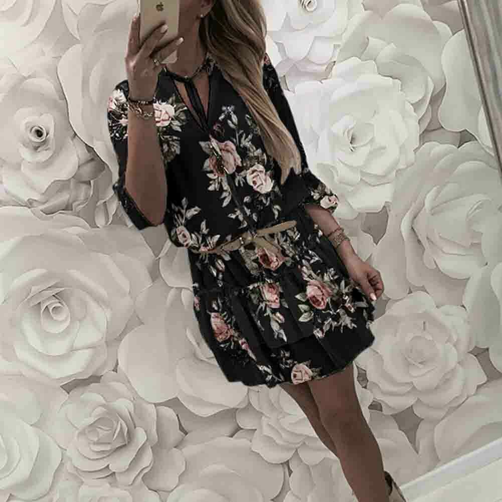 Vintage Women's Wrap Summer V-Neck Boho Floral Print Dress Elegant Ladies Holiday Beach Mini Sundress Plus Size