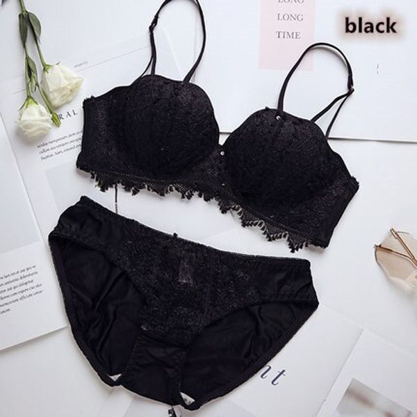 Underwear Female Ring-free  Lace Shell Girl Suit Adjusted Thin Autumn Beauty Back Small Chest Closed Bra Lace Underwear Suit