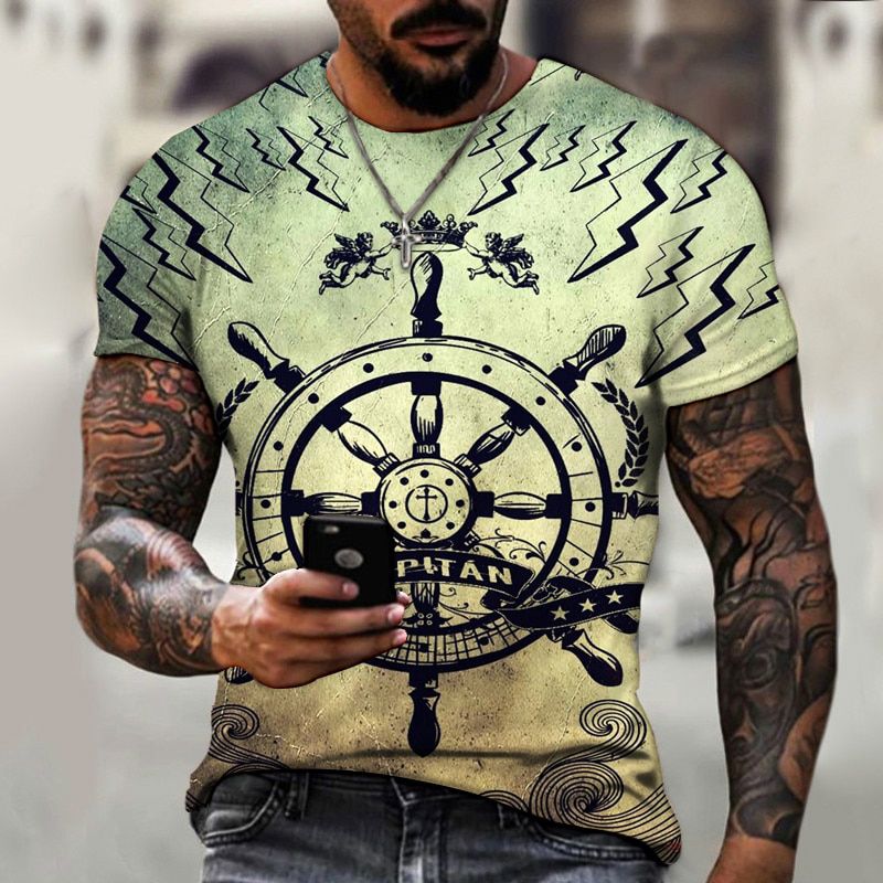 Men's Fashion Summer 3D Printing Compass T-shirt Hop Style Large Size T-shirt Cross Style Short Sleeve Clothing XXS-6XL