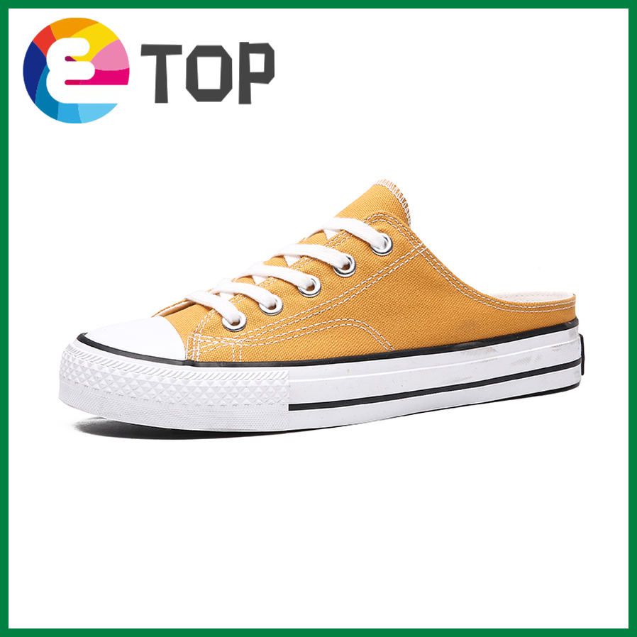 Fashion Slip on Canvas Sneakers Half Shoes for Men Women Summer Non Slip Sandals Kasut lelaki (Black,White,Yellow)