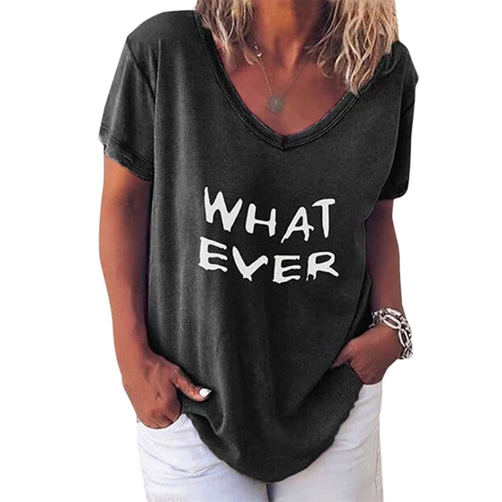 Whatever Letters Print O Neck Short Sleeve T-shirt Women Summer Blouse