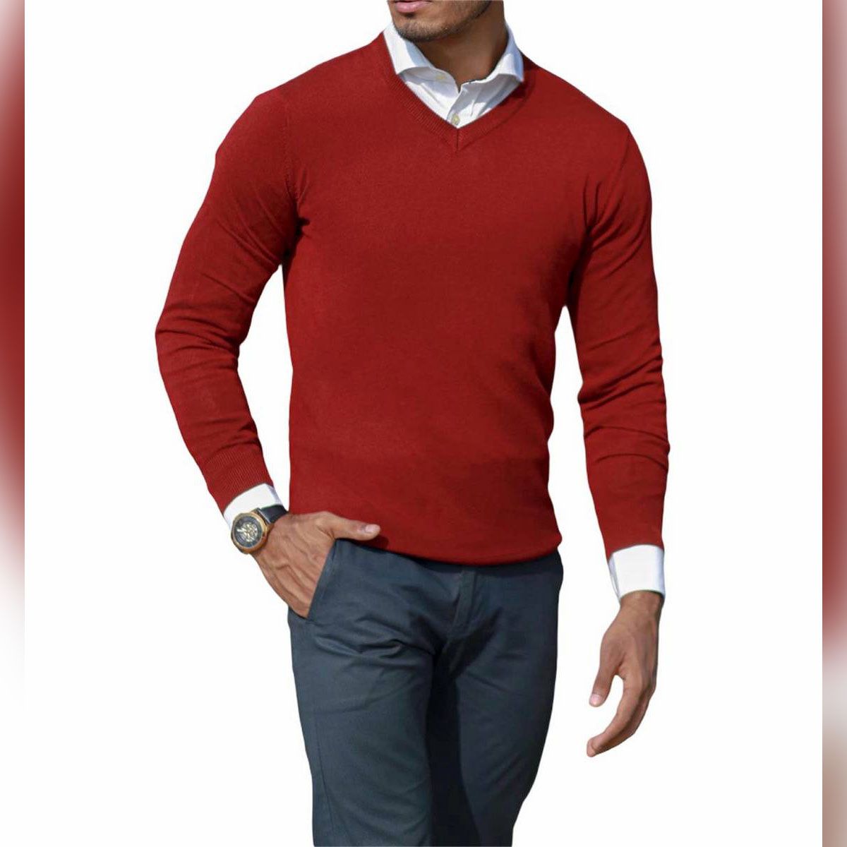 IP FASHION  Premium V-Neck Sweater Red