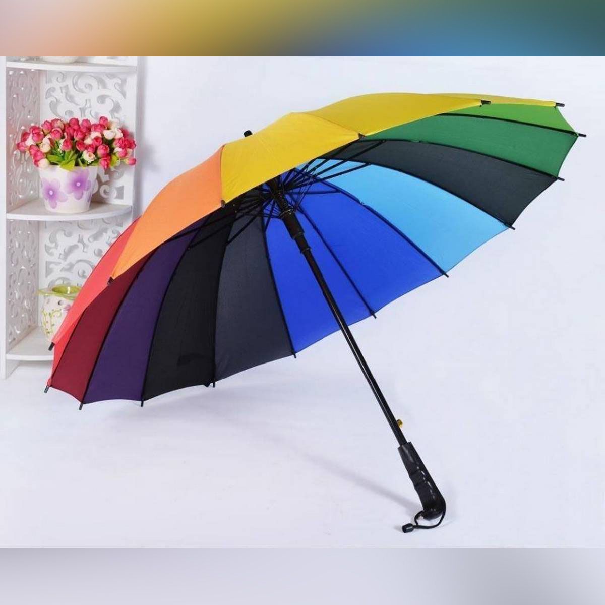 Multicolour Windproof Rainbow Umbrella Sun/Rain