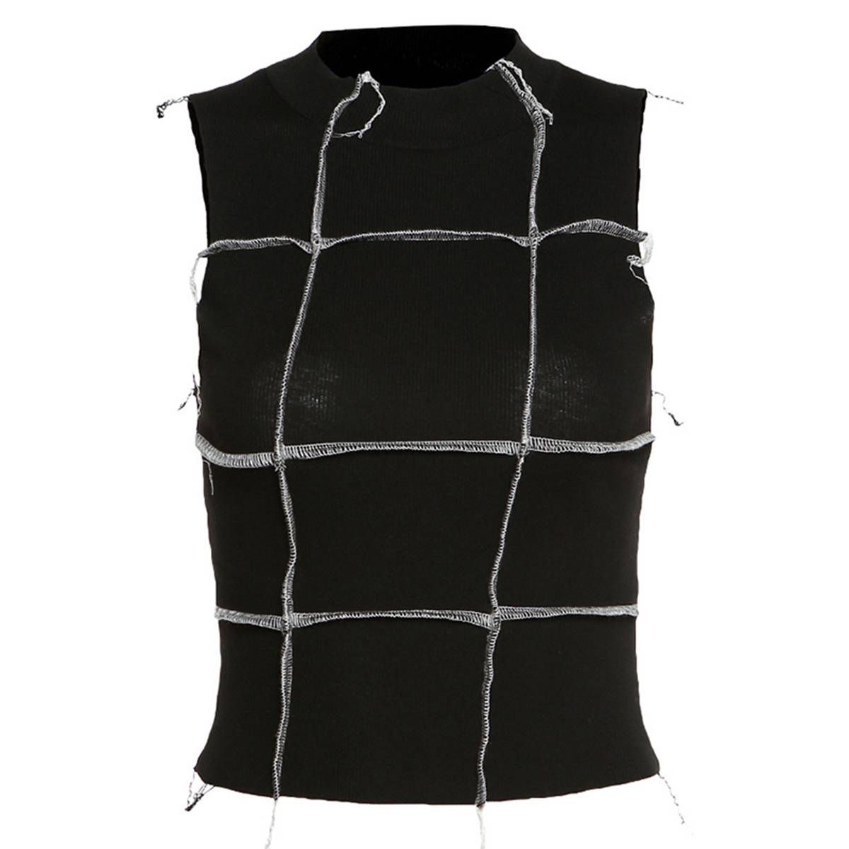 Women’s Summer Color Contrast Vest Top Fashion Round Neck Exposed Navel Sleeveless Bottoming Top