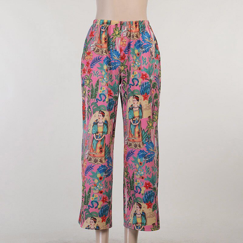 Bohemia Print Loose Pants Trousers Hight Waist Summer Fashion Casual Female Pattern Trousers Vintage Design