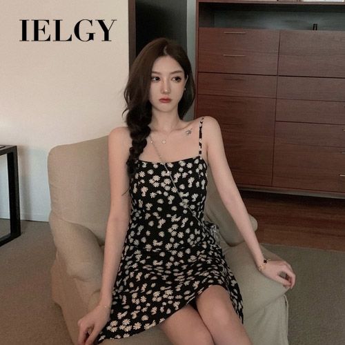IELGY dress female summer temperament waist slimming suspender skirt floral dress