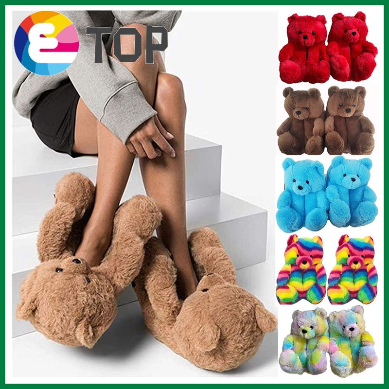 Winter Warm House Shoes Women Teddy Bear Slippers Anti-slip Soft Home Indoor Slipper Ladies Cute Cartoon Funny House Slippers