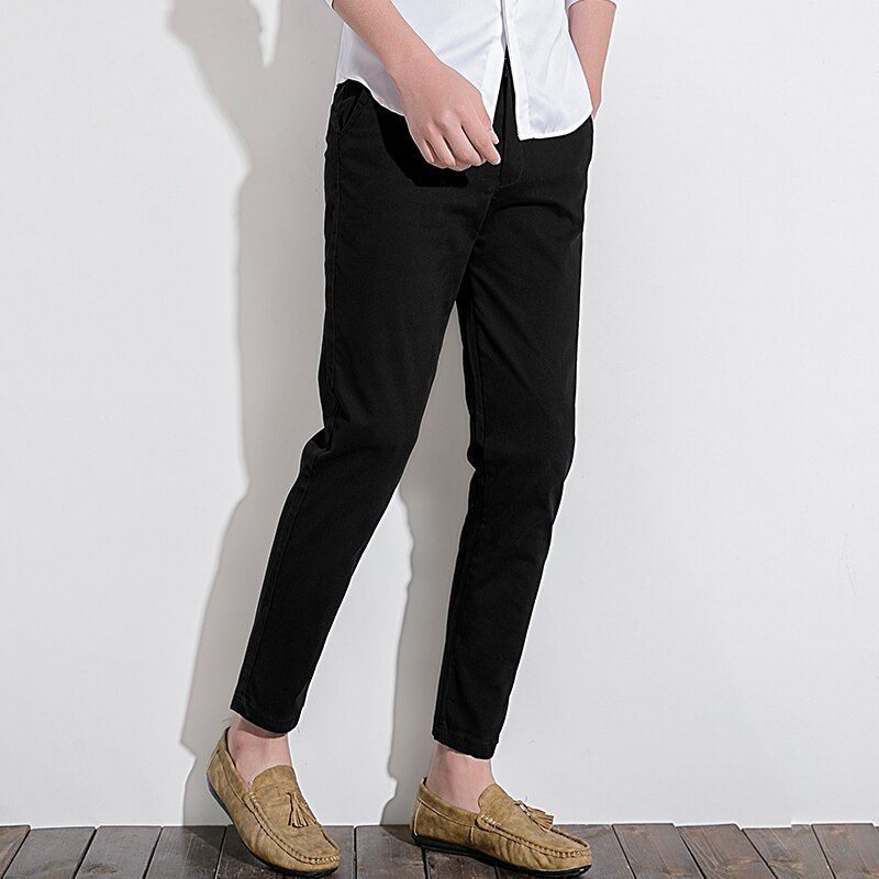 Brand Men Pants Arrival Mid Straight Solid Color Fashion Daily Pants Trousers Male Ankle-Length Pants Men Clothing