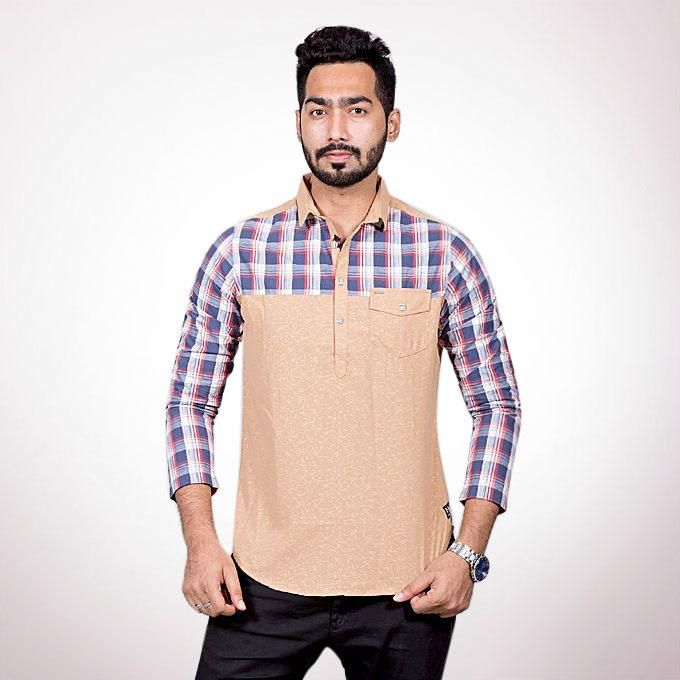 Cotton Casual Long Sleeve Shirt - Beige
