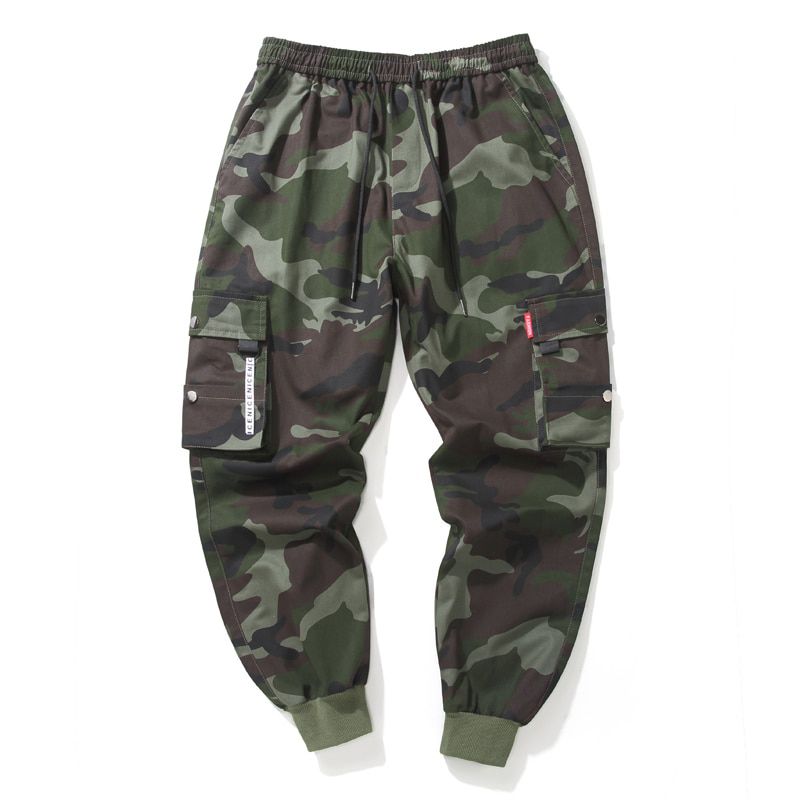 Hop Cargo Pant Mens Fashion Joggers Casual Pants Streetwear Multi-Pocket Ribbons Military Pants Men Harem Pants Large Size