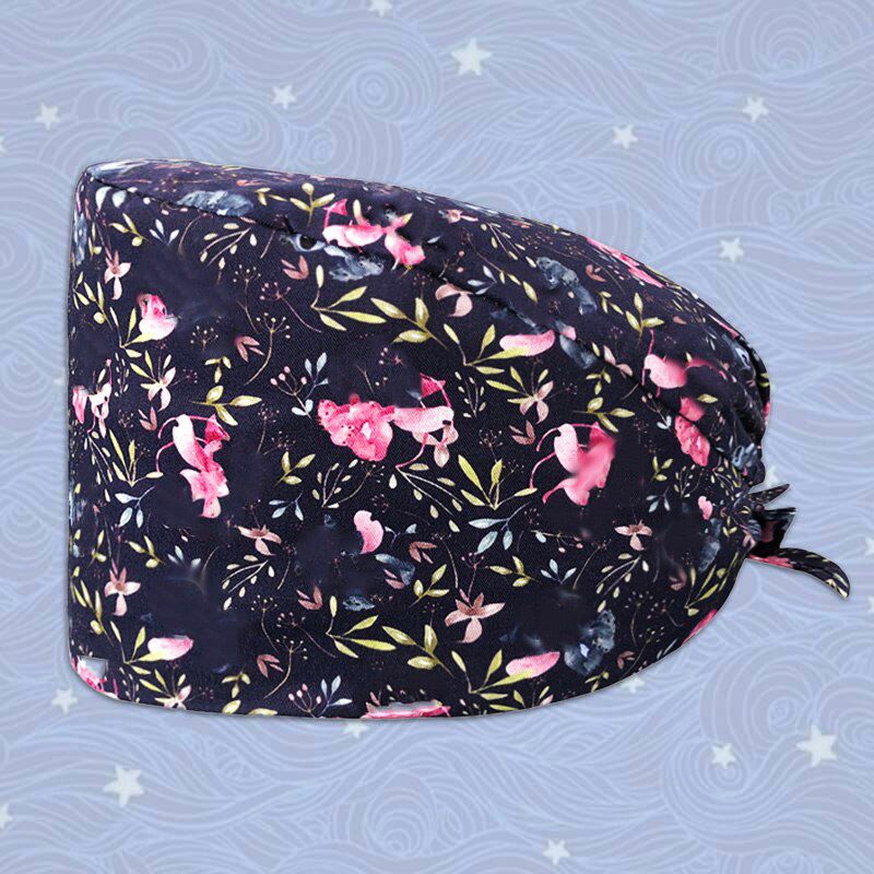 Cute Cartoon Print Ladies Nurse Cap Surgical Cap Pet Hospital Surgeon Cap Dentist Cap Beauty Salon Chef Breathable Scrub Cap