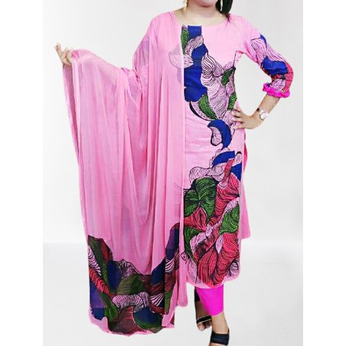 Queen Stylish Glorious Skin Printed Design With lace  Shalwer Kameez  ( সুতি ৩ পিস)