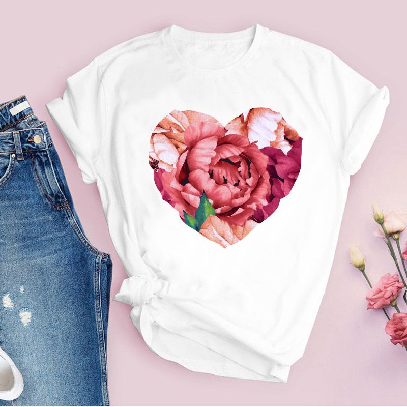 Women Graphic Flower Floral  Elegant Beach Cute 90s Style Vintage Print Tops Lady Tees  Clothing Female T Shirt  Womens T-Shirt
