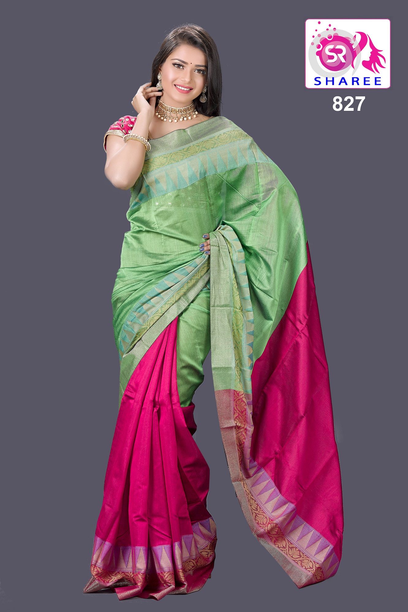 Eye catching design with Exclusive collection Multi color Halfsilk Sharee for women (from Tangail)