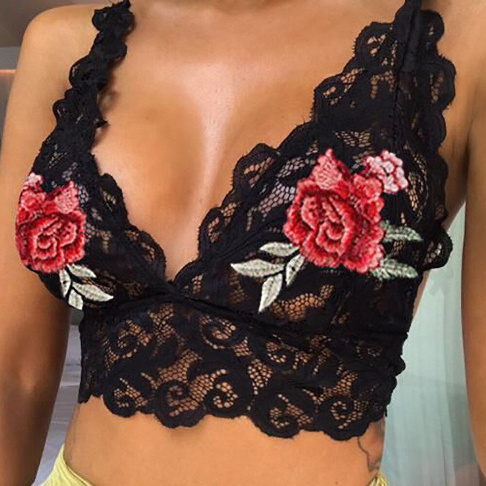 Lace Floral Bralette Bras Girls Strappy Lingerie Underwear Hot  Women Bra Summer Fashion Sheer Sweet Bra Thin Underwear 2019
