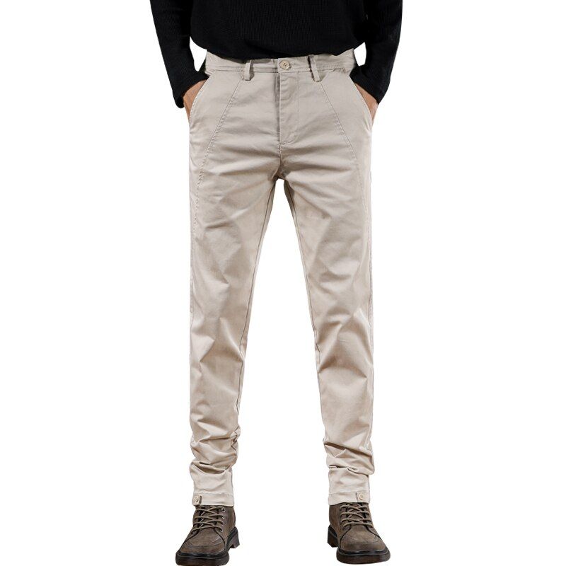 Autumn Men Pants Grey Comfortable Cotton Fashion Design Slim Tailoring Men's Casual Pants Mens Full Length Office Trousers