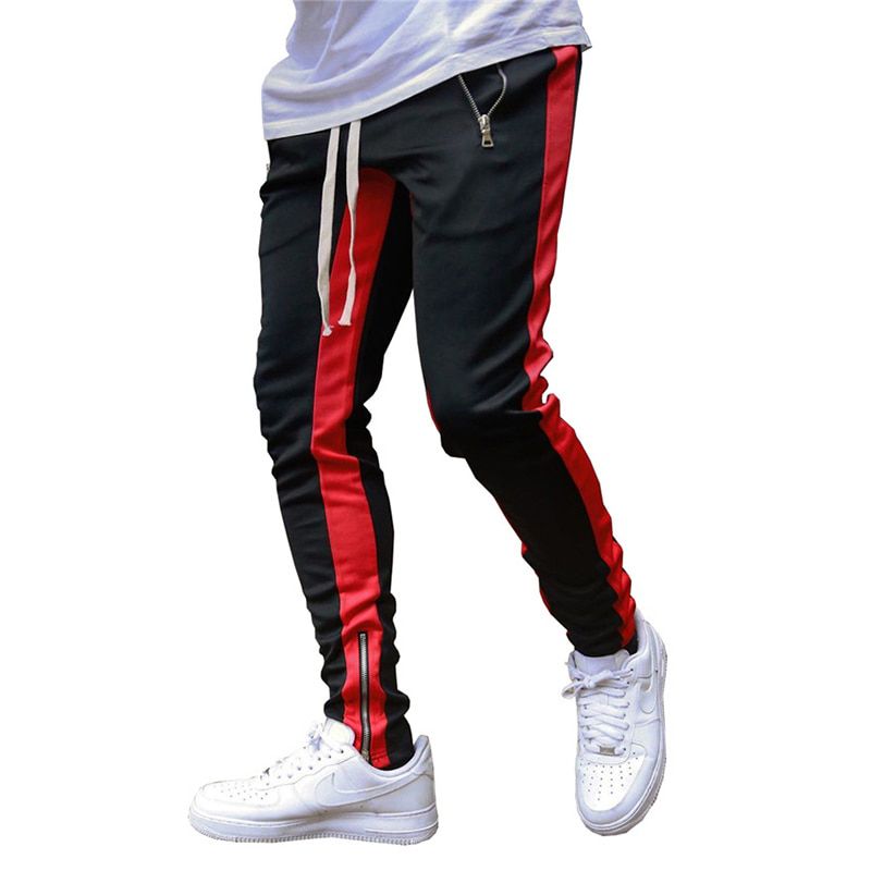 Mens Joggers zipper Casual Pants Fitness Sportswear Tracksuit Bottoms Skinny Sweatpants Trousers Black Gyms Jogger Stacked Pants