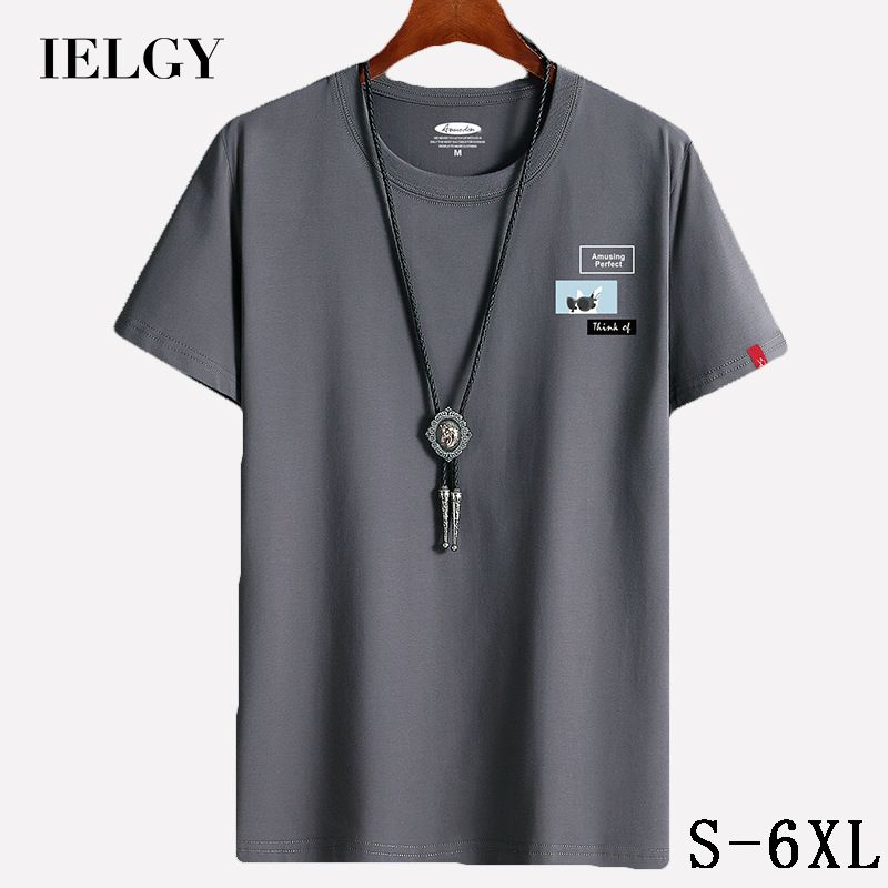 IELGY Men's short-sleeved T-shirt summer new round neck cotton loose large size men's shirt bottom half sleeve