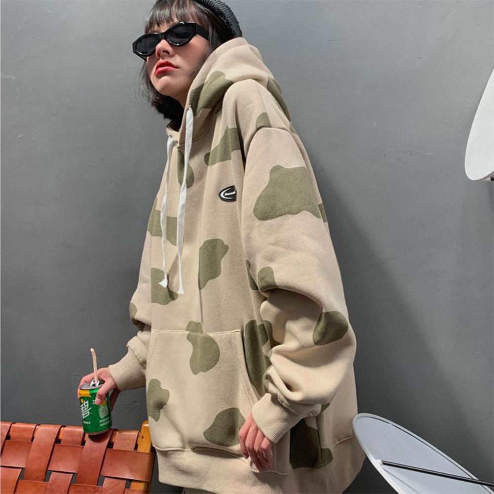 Yfashion Women Cow Print Long  Sleeve  Hoodies With Pockets Pullover Hooded Sweatshirt Loose op color