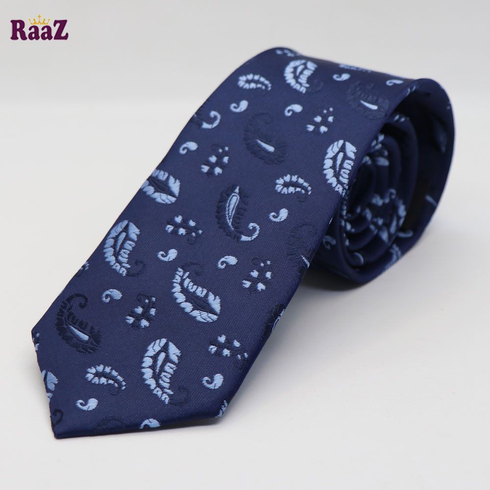 Navy Blue Floral Embroidered Men Cotton Neck Tie