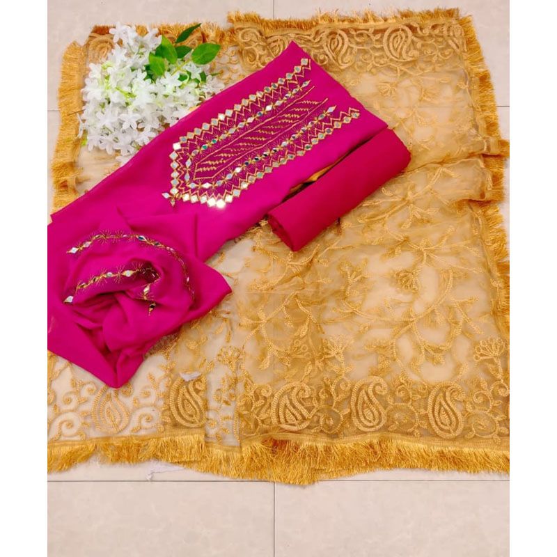 New Indian Georgious Unstitched Ambudary Mirror work Soft Georgette/Jorjet Salwar Kameez Three Piece (3 Piece)