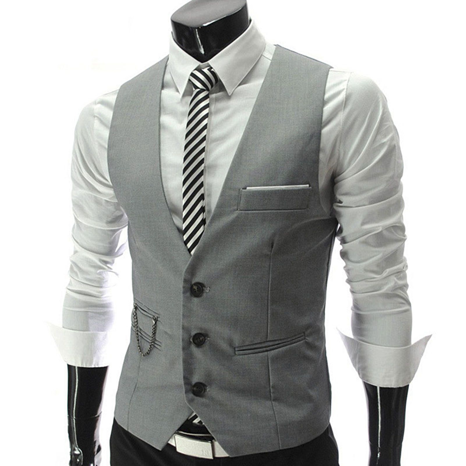 Casual Waistcoat Slim Fit Solid Color Men Formal Business Vest