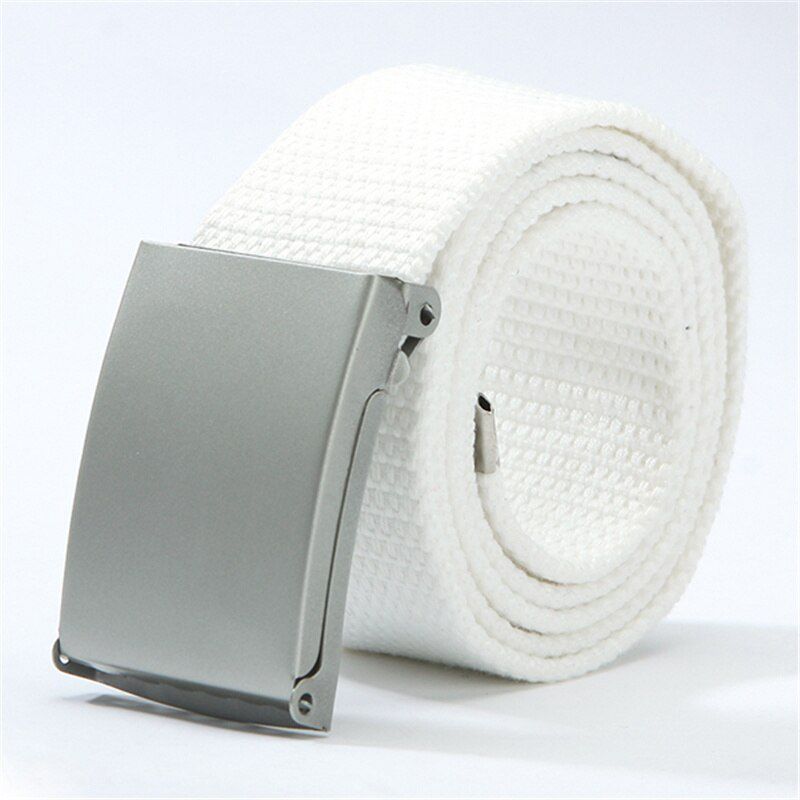 Waist Belt Silver Metal Buckle Canvas Waistband Strap
