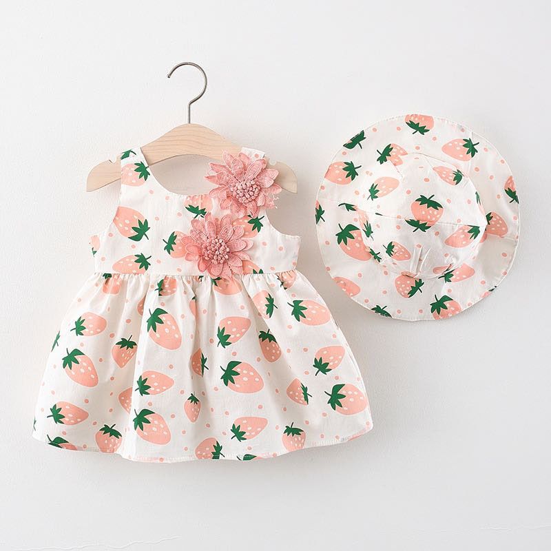 Children party dress girls dress with matching Hat kids princess Chest flower infant dress Children party dress mix model
