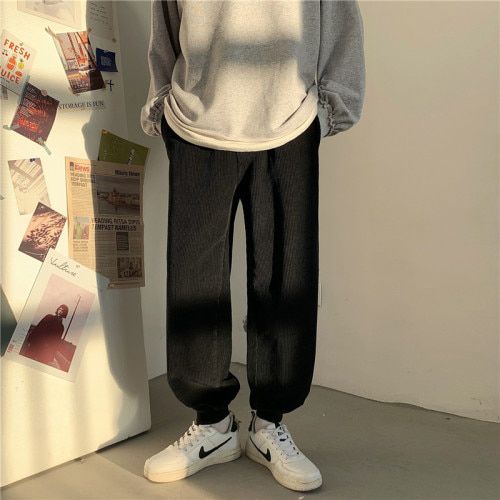 Men Casual Pants Joggers Corduroy Plus Velvet Winter Warm Solid Trousers Sweatpants Korean Style Streetwear Ulzzang Fashion Chic