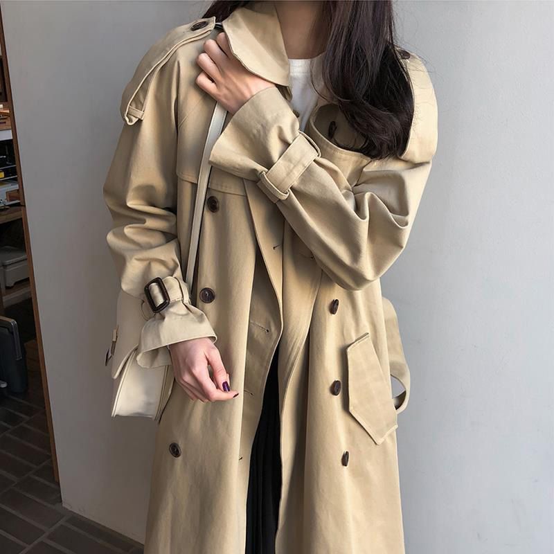 Women Trench Solid Khaki Long Trenchs Coat for New Spring Autumn Windbreaker Double ed Slim Korean Style Comfortable