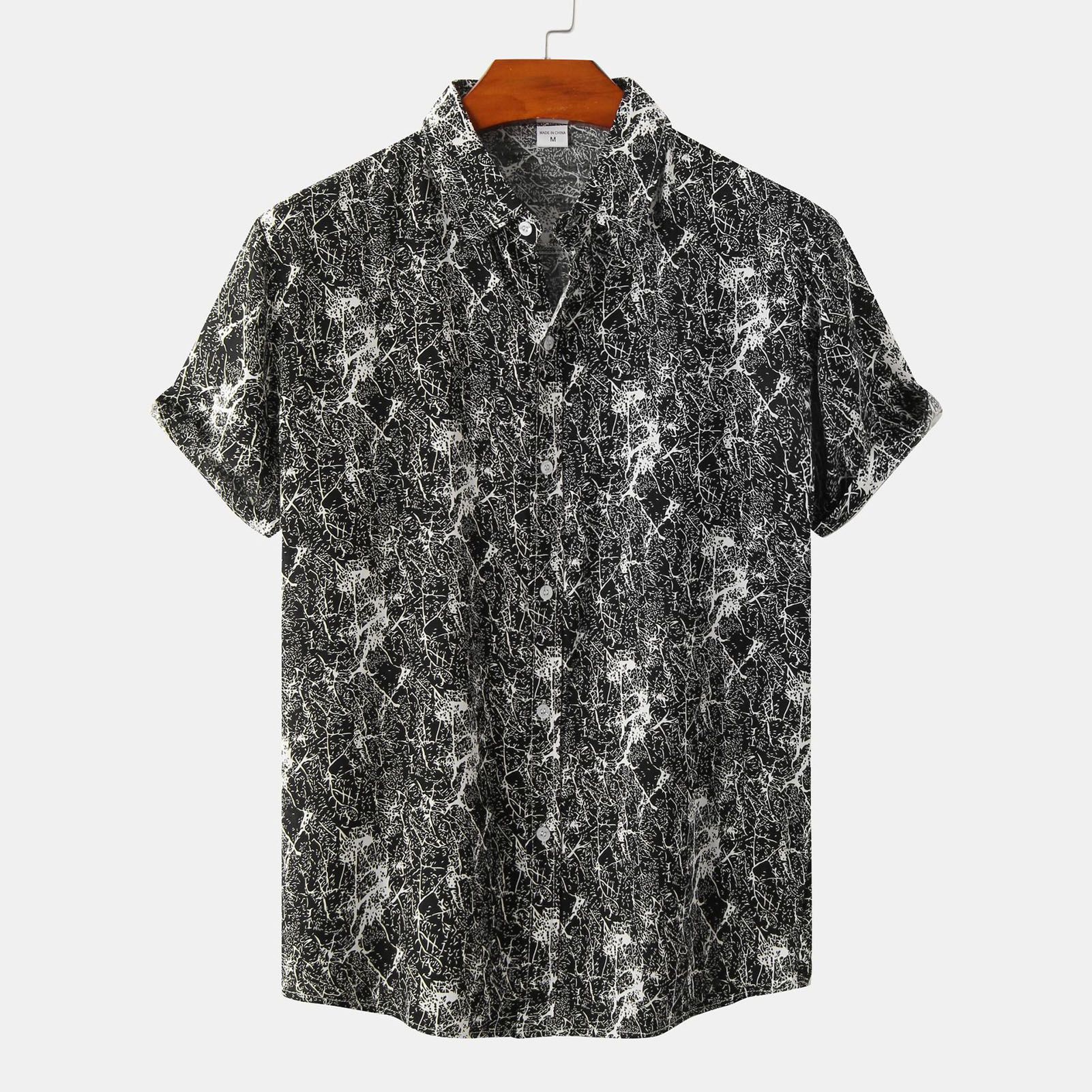 Men Shirt Quick Drying Geometry Pattern Casual Male Shirt