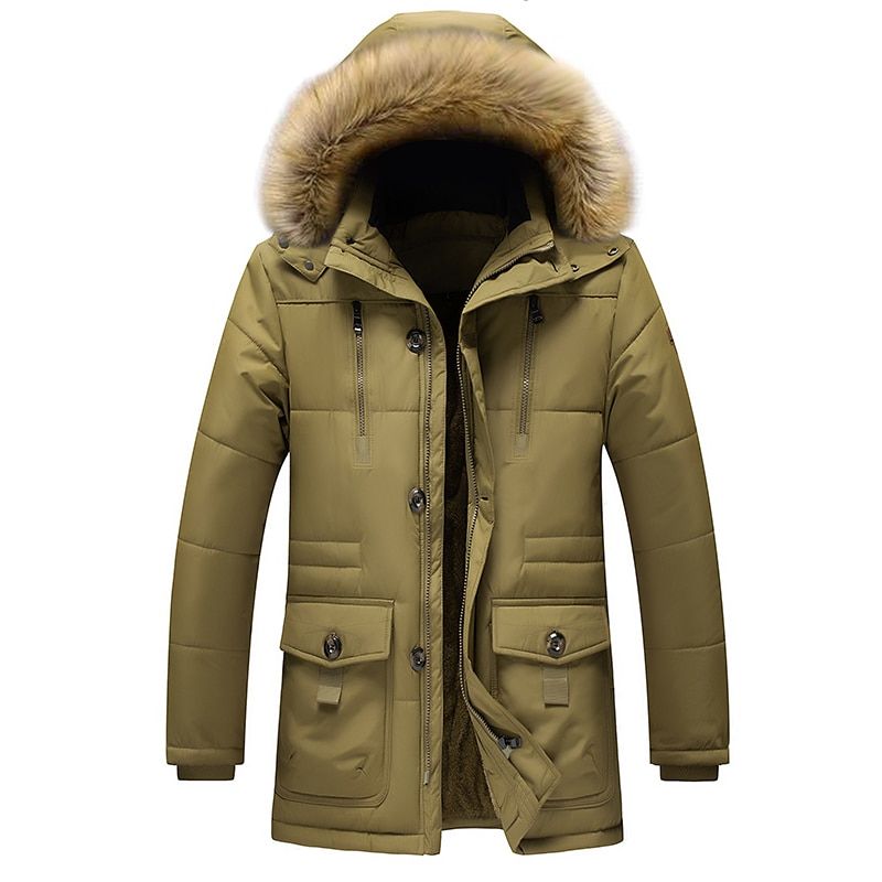 Winter Warm Thick Fleece Coat Men Waterproof Hooded Collar Parka Jacket Men Autumn Fashion Casual Parka Men